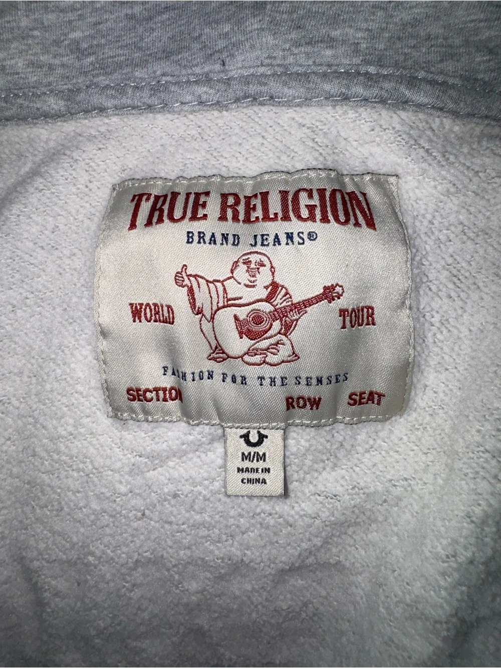 True Religion Light Gray Zip Hoodie with Blue Back Logo